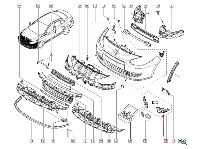 Заглушка бампера левая/ решетка бампера 261A40002R, 261523809R Renault Fluence Заглушка бампера левая/ решетка бампера 261A40002R, 261523809R Renault Fluence